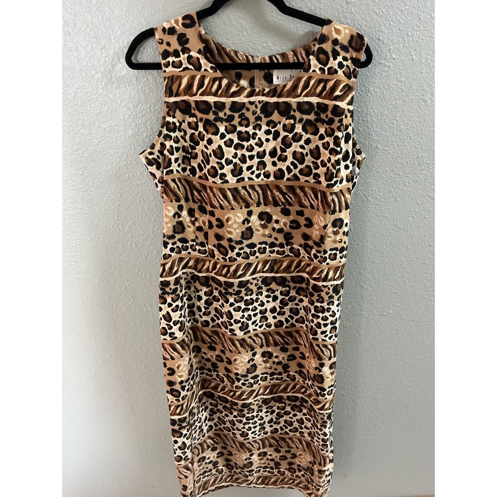 Miss Dorby Vintage Leopard Tiger Print Sheath Dress Brown Sleeveless 1205KS 18